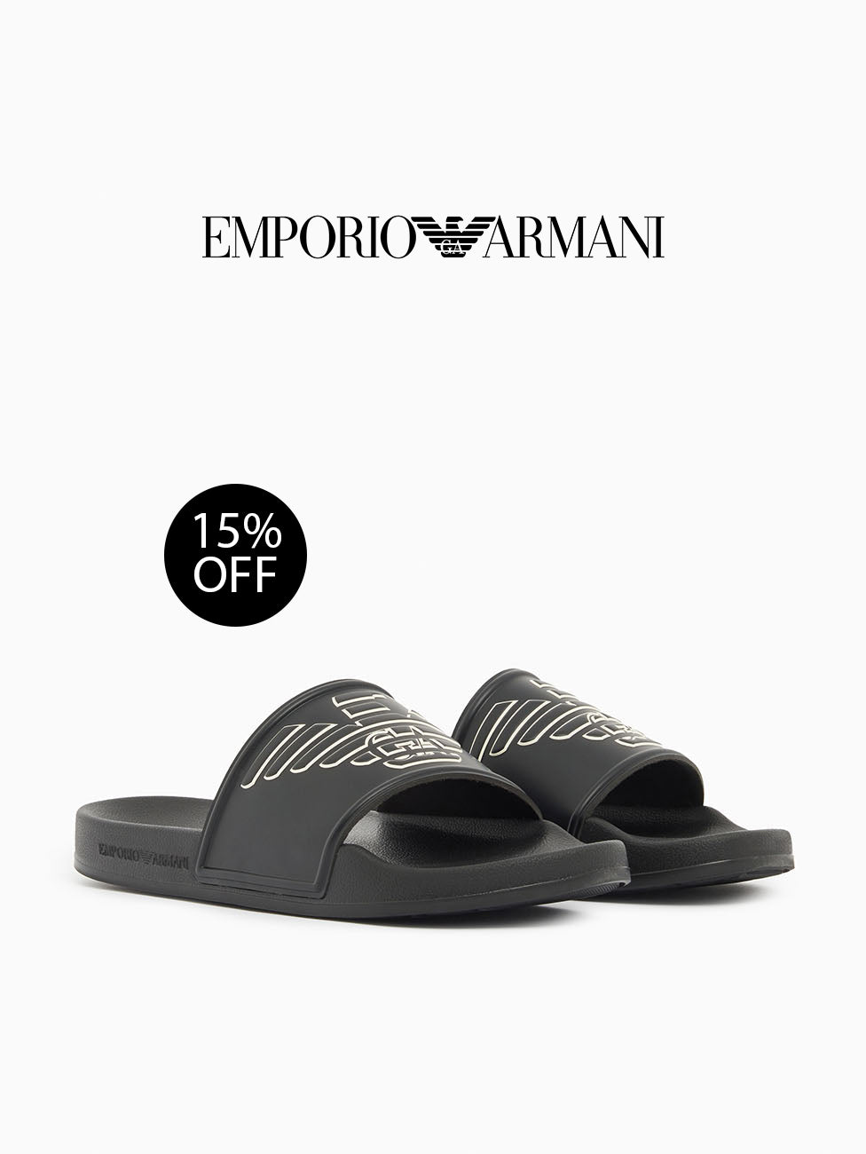 Emporio Armani Black & White Oversized Eagle Slippers