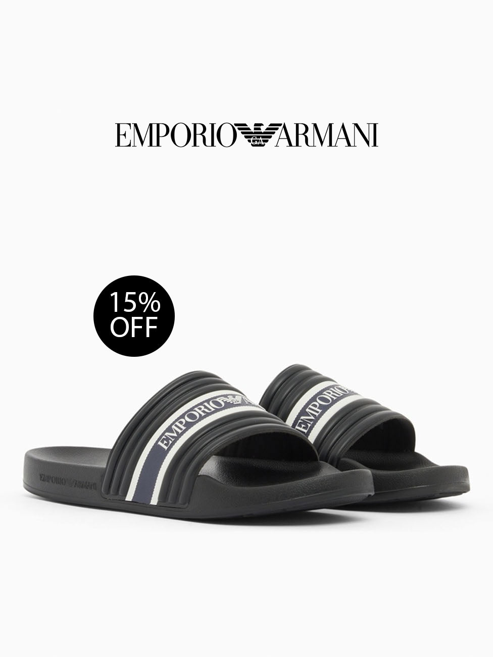 Emporio Armani Black & White Logo Tape Slippers