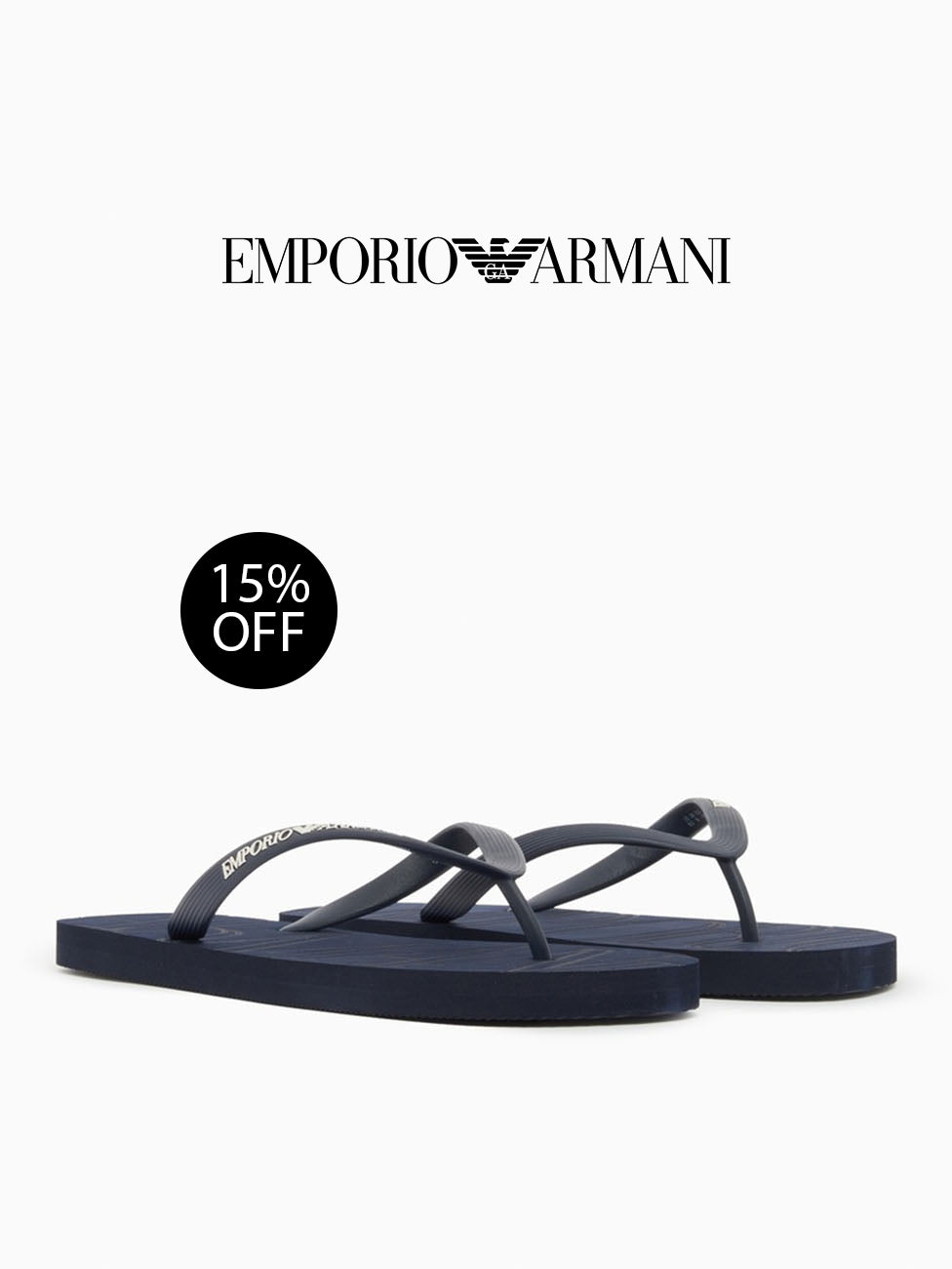 Emporio Armani Blue & White Rubber Flip Flops