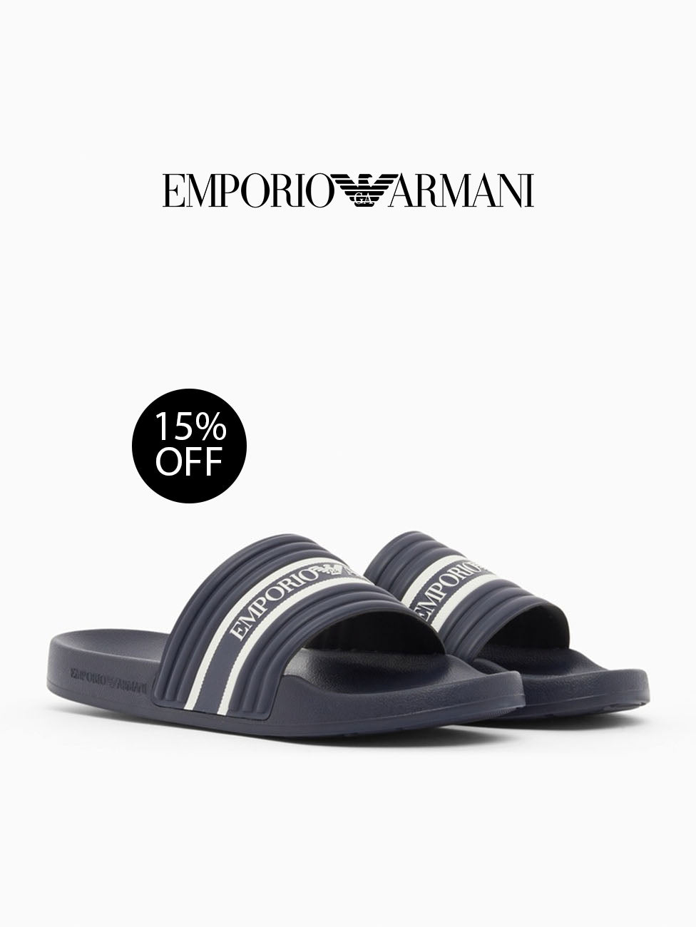 Emporio Armani Blue & White Logo Tape Slippers