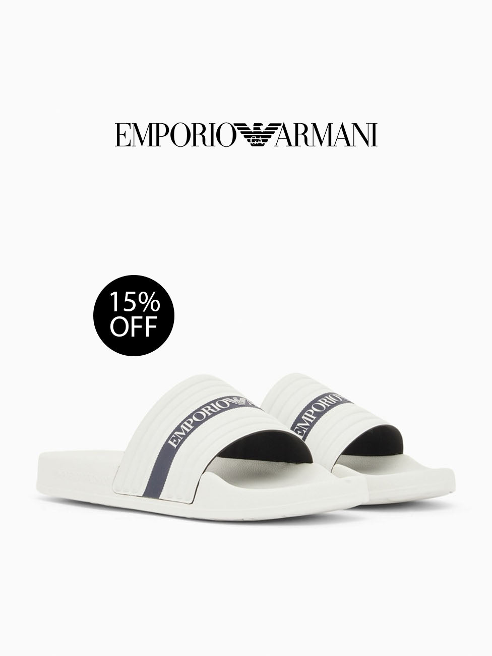 Emporio Armani White & Blue Logo Tape Slippers