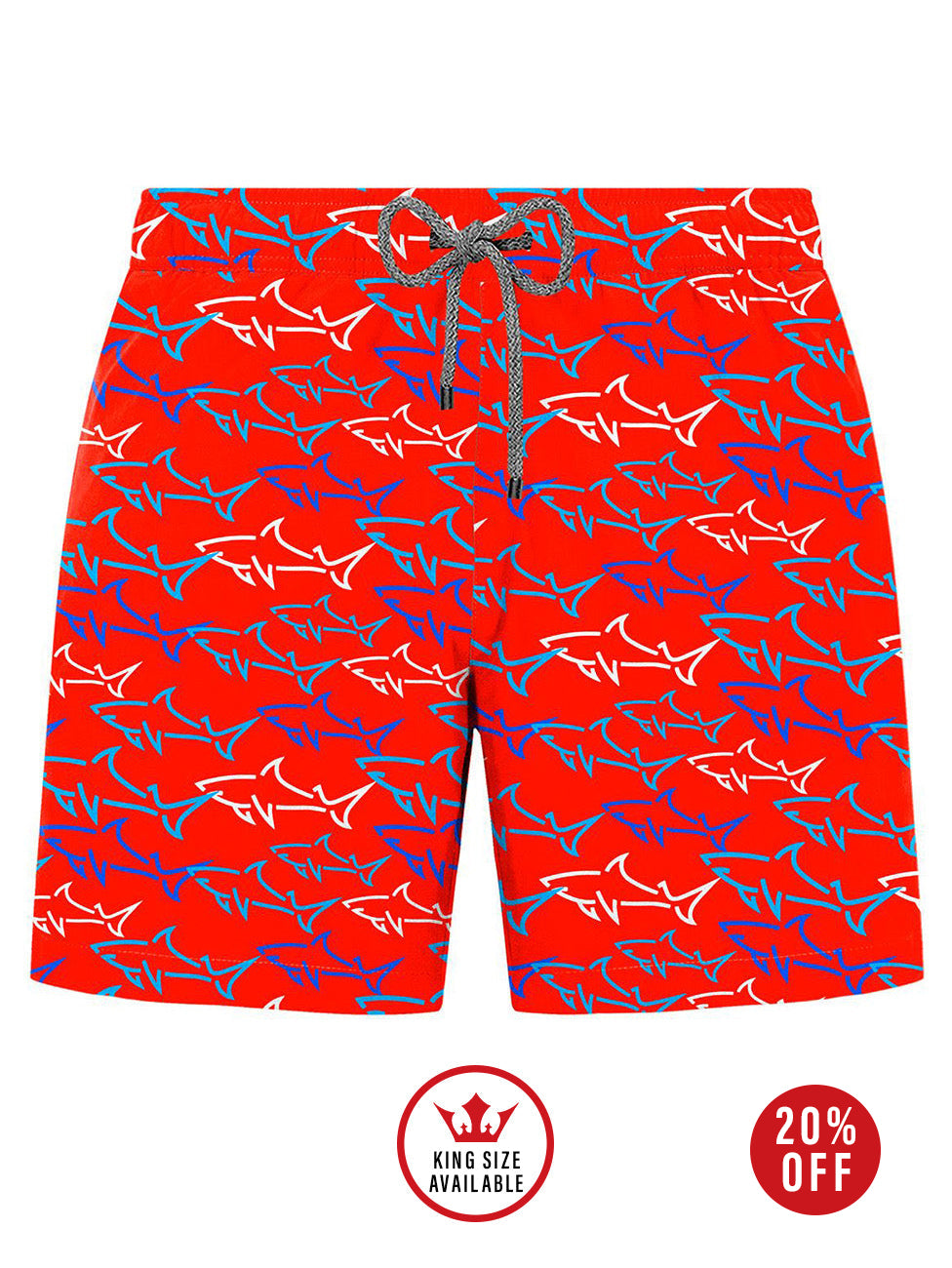 John Frank Great Shark Red Printed Swimshorts