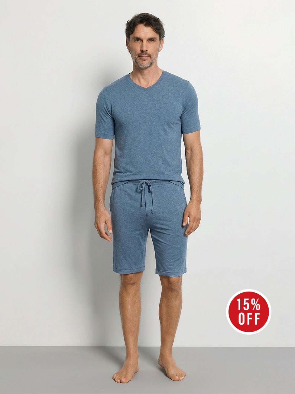 Hanro Retro Blue Melange Men's Short Pyjama