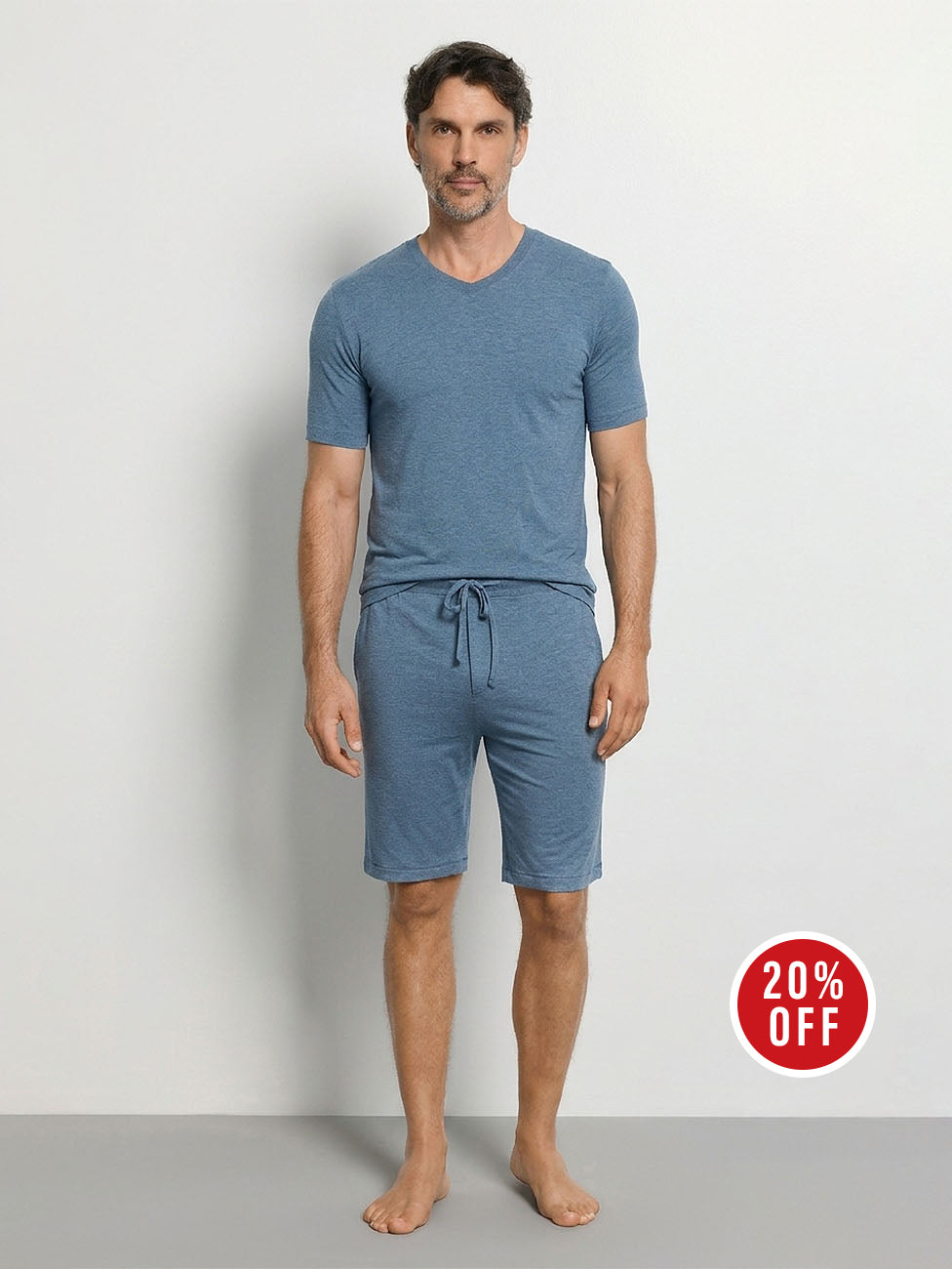 Hanro Retro Blue Melange Men's Short Pyjama