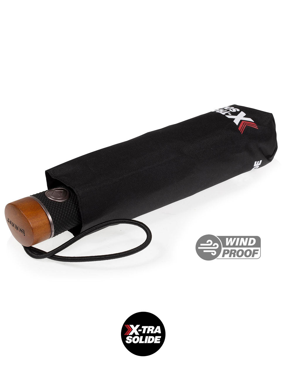 Isotoner Black DELUXE Wooden X-TRA SOLIDE Umbrella