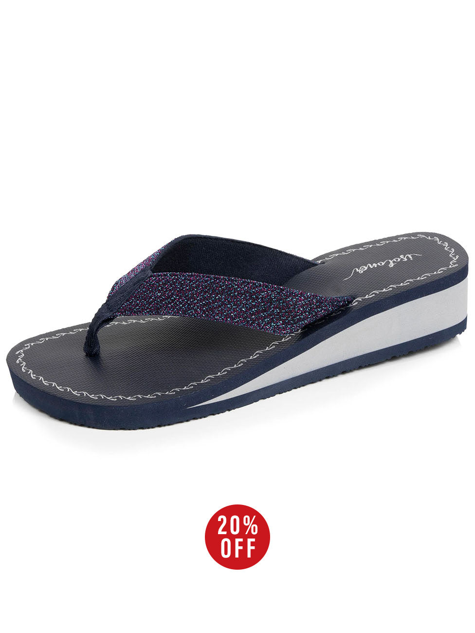 Isotoner Navy Pearl-Heeled Women's Flip-flops