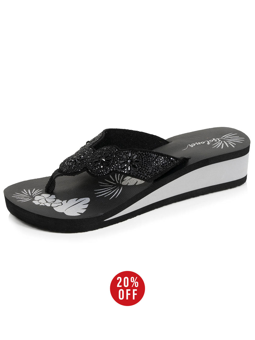 Isotoner Black Pearl-Heeled Women's Flip-flops