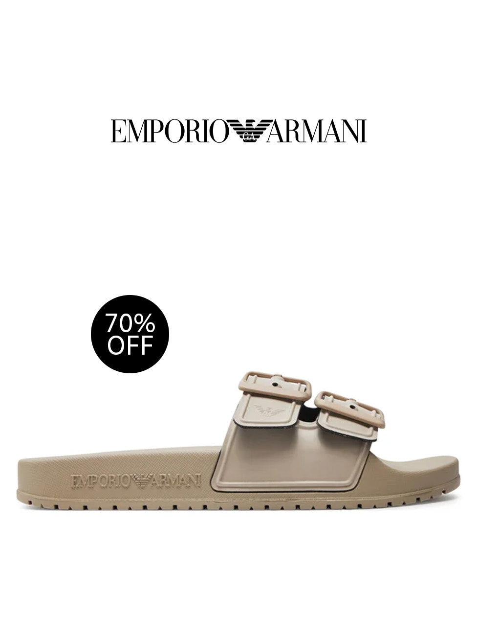 Emporio Armani Beige Double Band Rubber Slippers