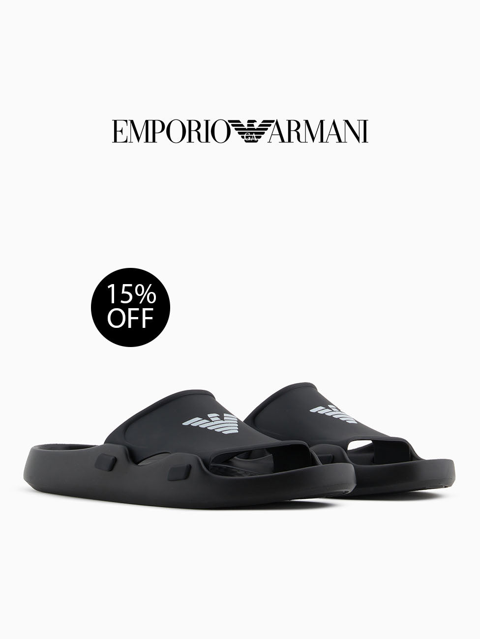 Emporio Armani Black & White Logo Band Slippers