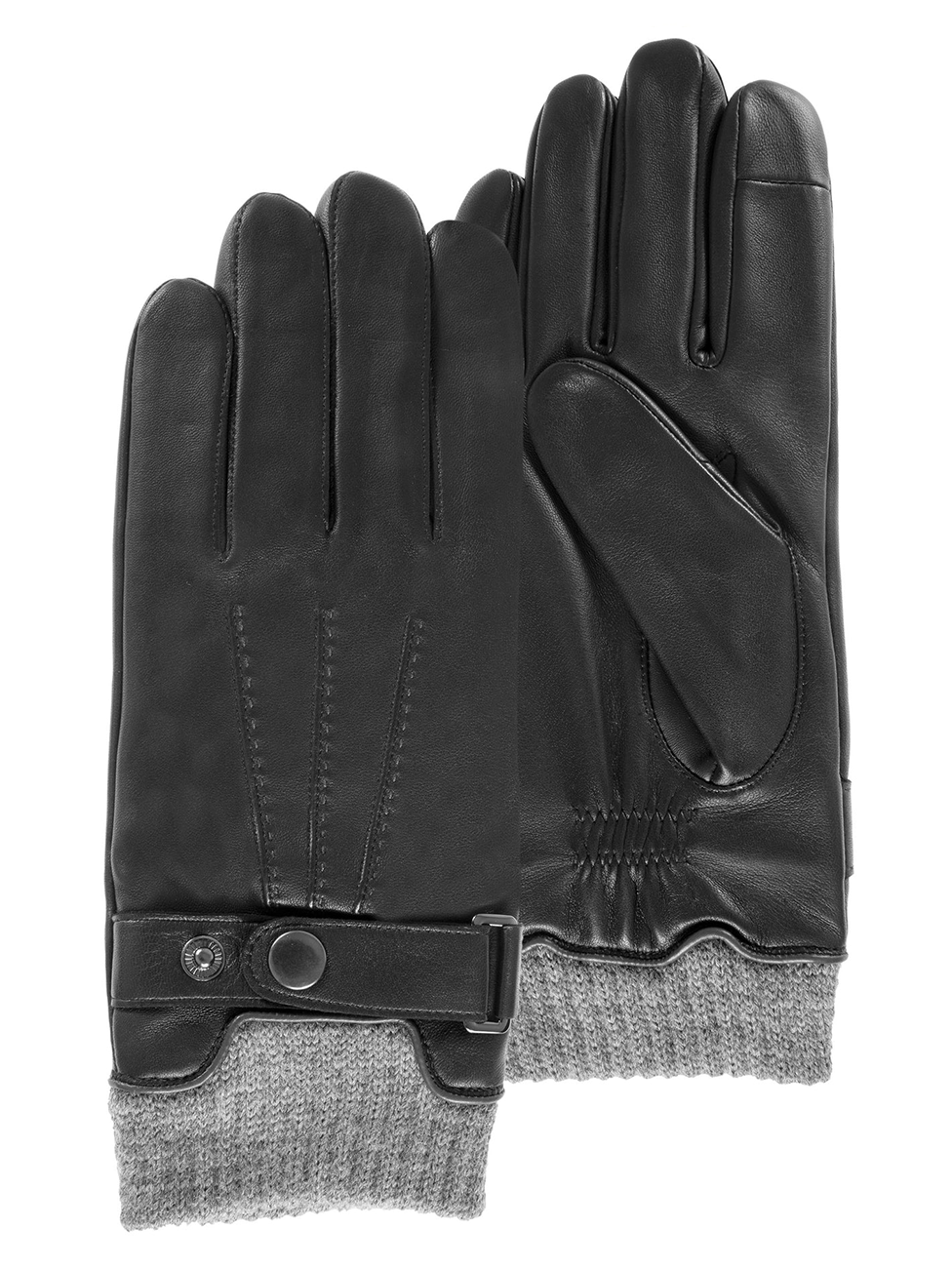 Isotoner Men's Touchscreen Gloves With Leather And Knitted Wrists
