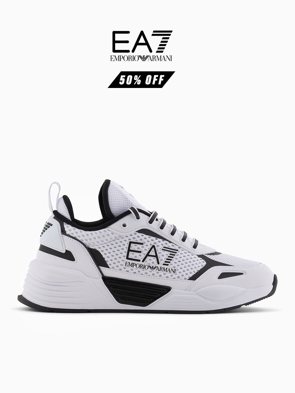 EA7 Opt.White & Black Ace Runner Mesh Sneakers