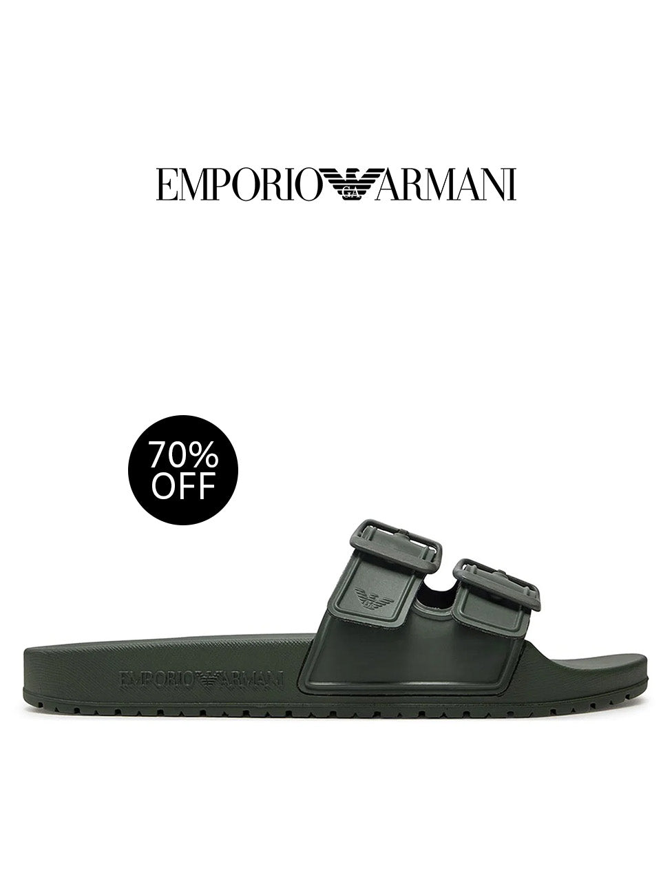 Emporio Armani Kaki Double Band Rubber Slippers