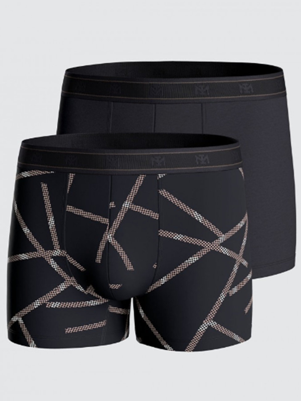Impetus Pattern and Plain Black Men's Boxers (Pack of 2)
