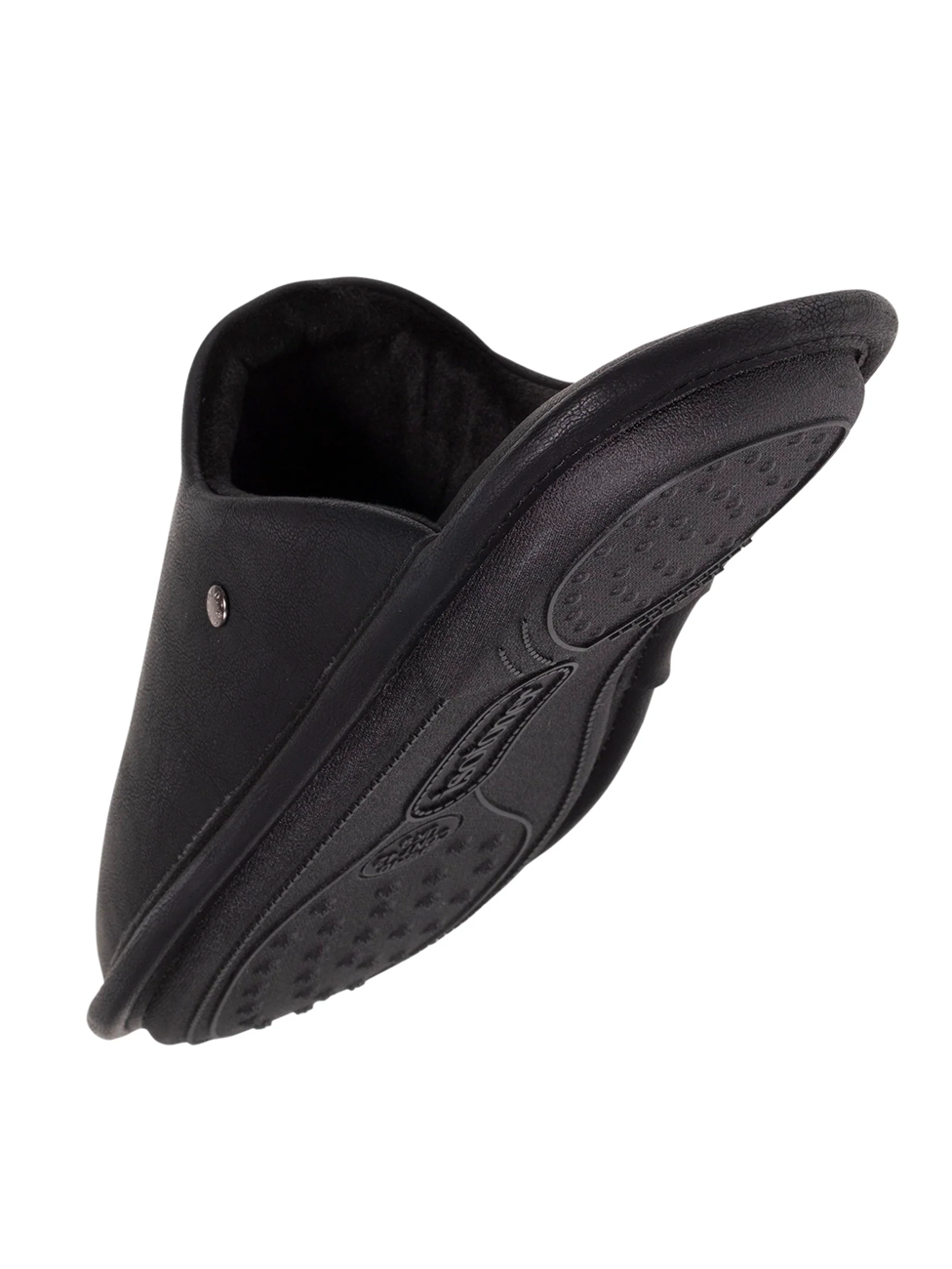 Isotoner Men's Black Synthetic Leather Mule Slippers