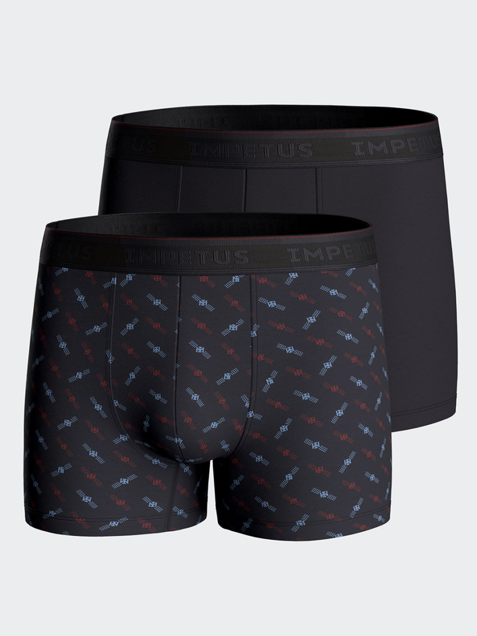 Impetus Pattern and Plain Black Men's Boxers (Pack of 2)