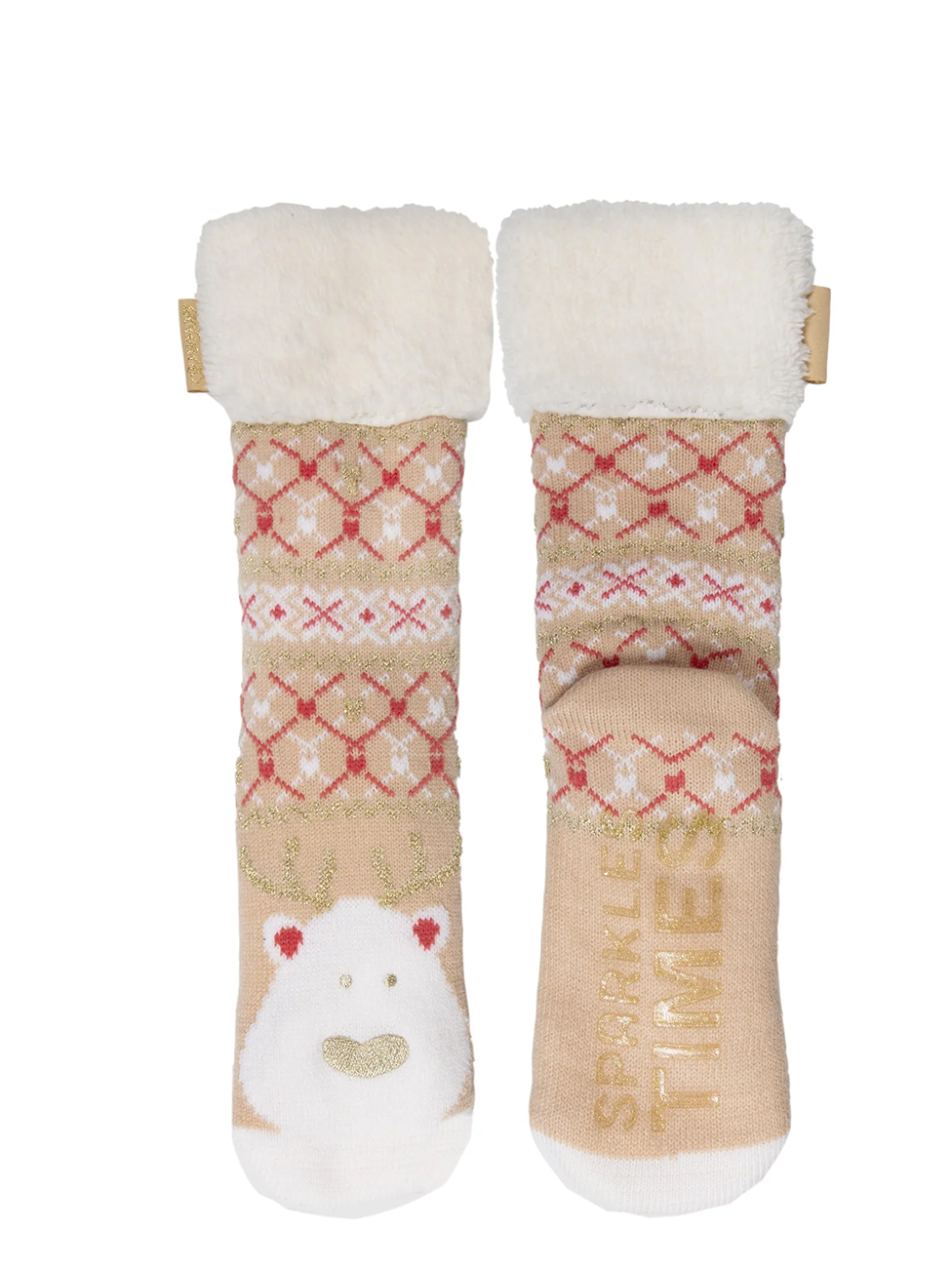 Isotoner Women Beige Christmas Lined Socks