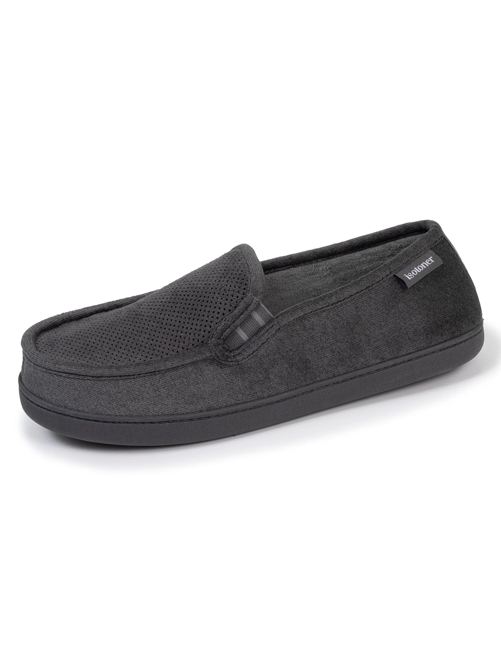 Isotoner Men's Grey Velvet Moccasin Slippers