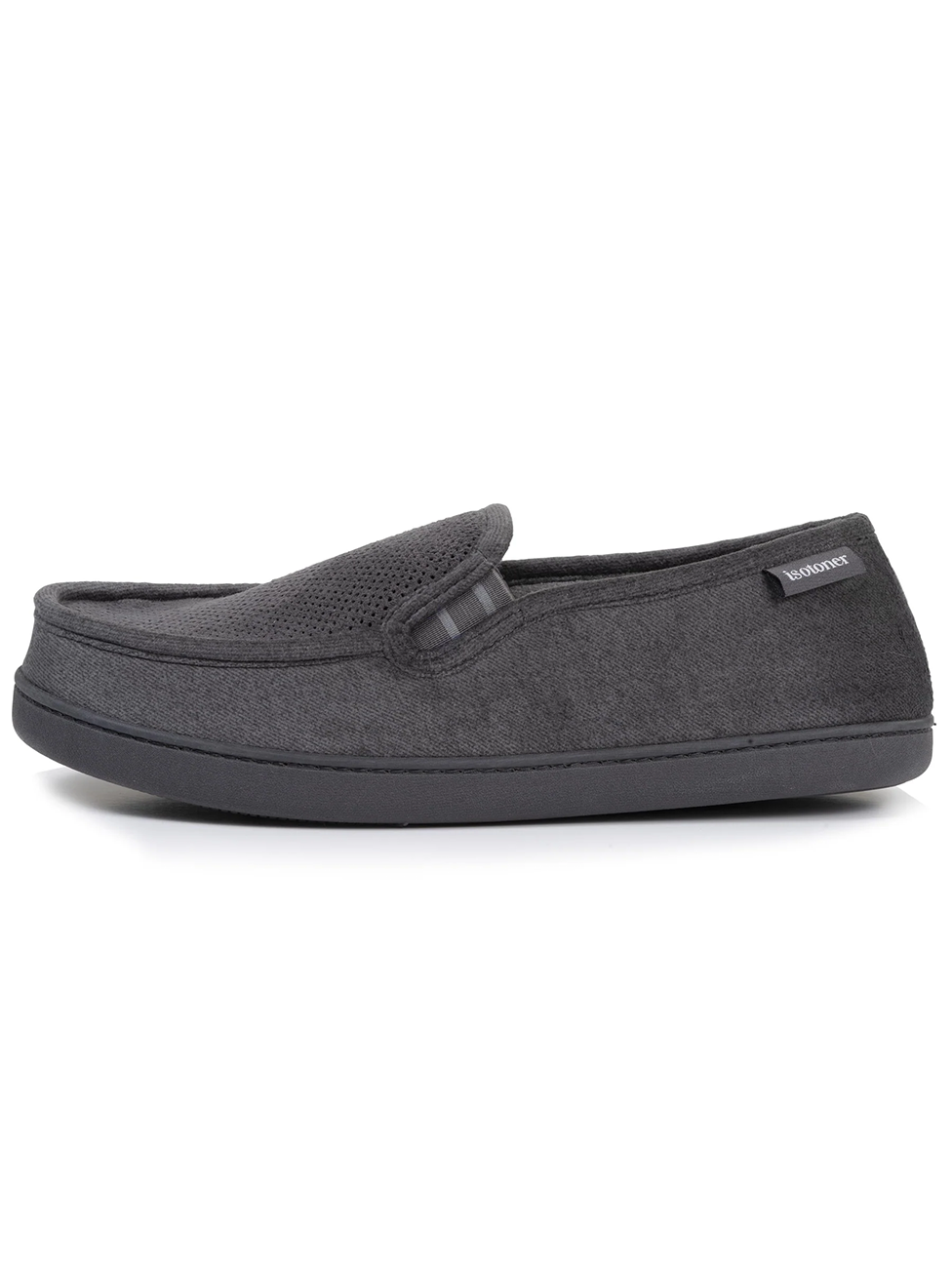 Isotoner Men's Grey Velvet Moccasin Slippers