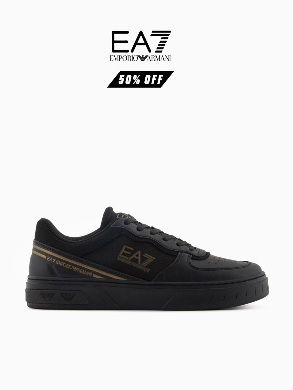EA7 Triple Black & Gold Court Premium Sneakers