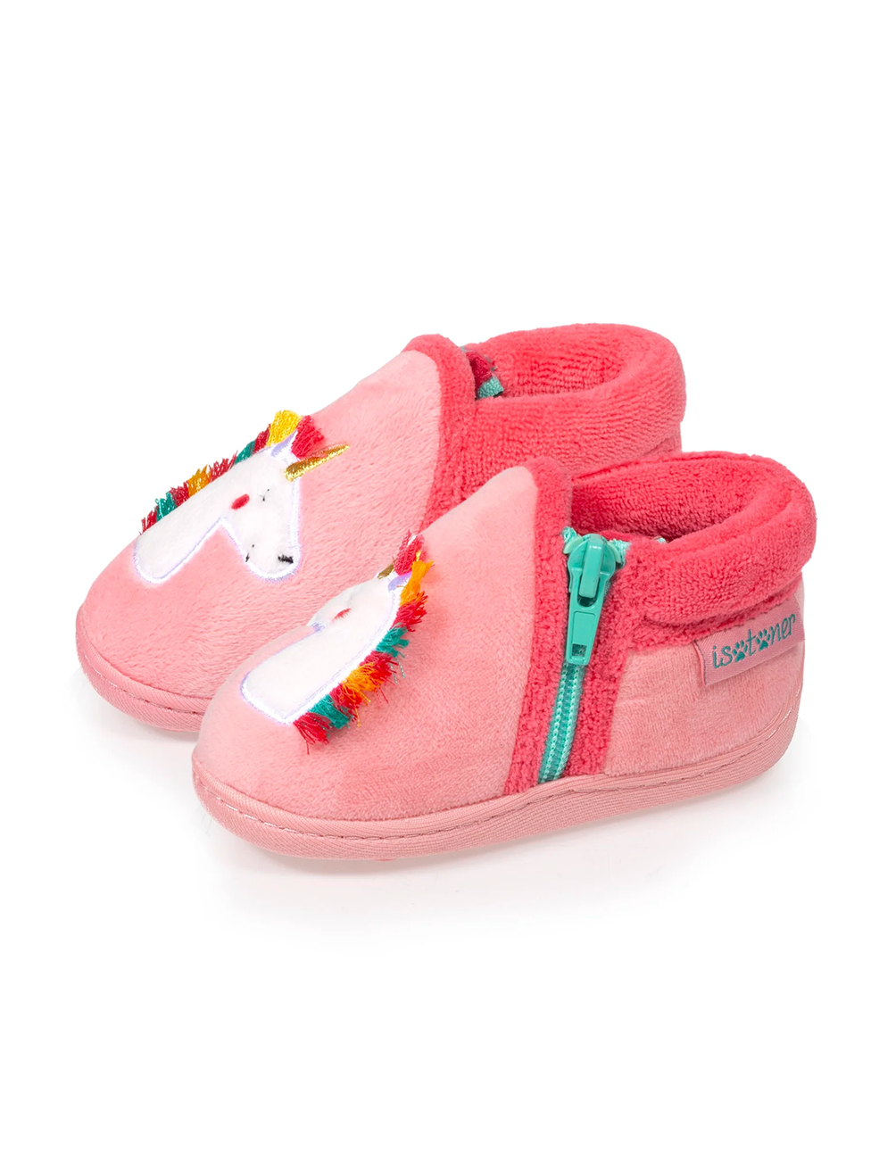 Isotoner Baby Unicorn Pink Zip Booties