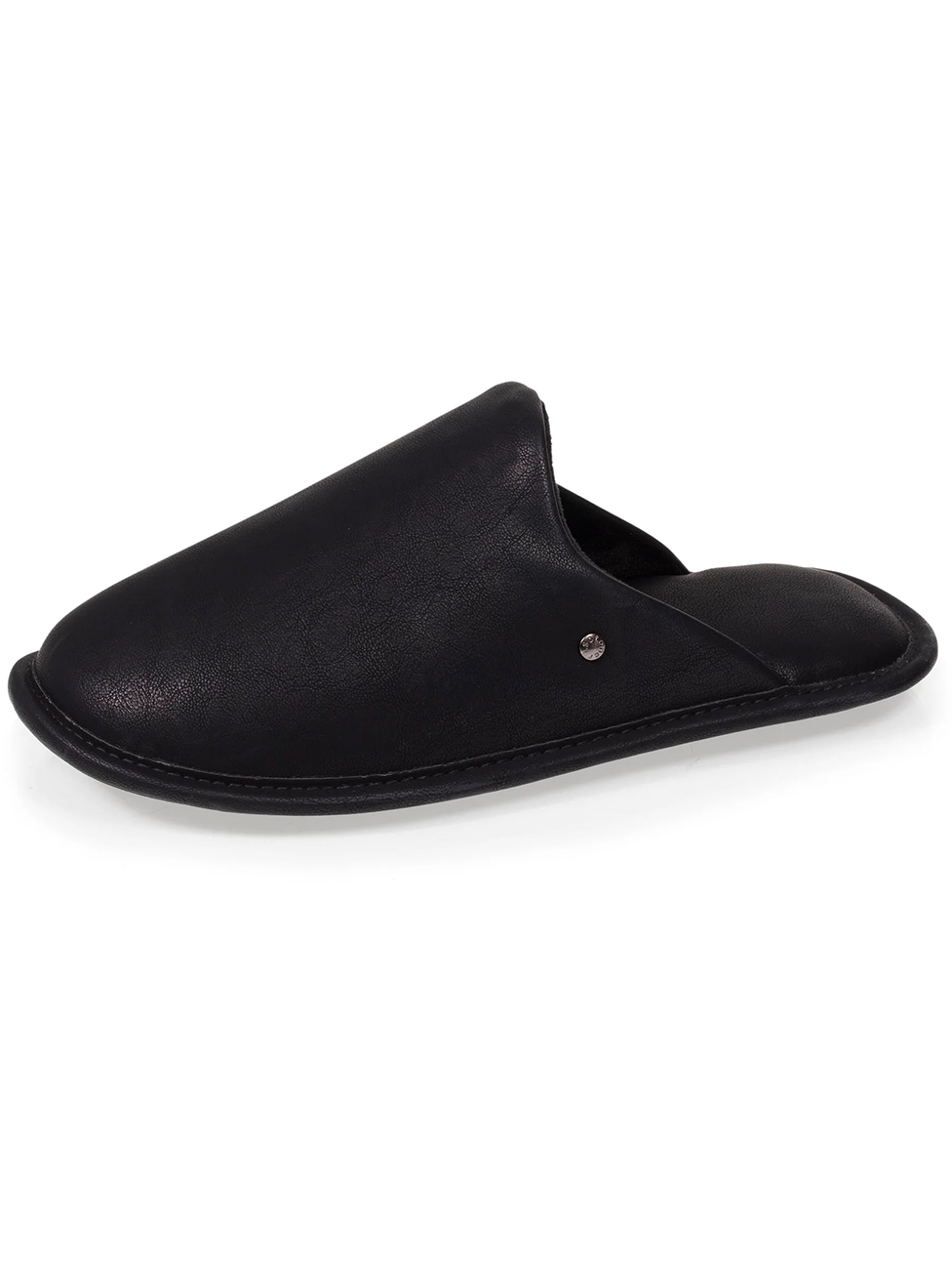 Isotoner Men's Black Synthetic Leather Mule Slippers