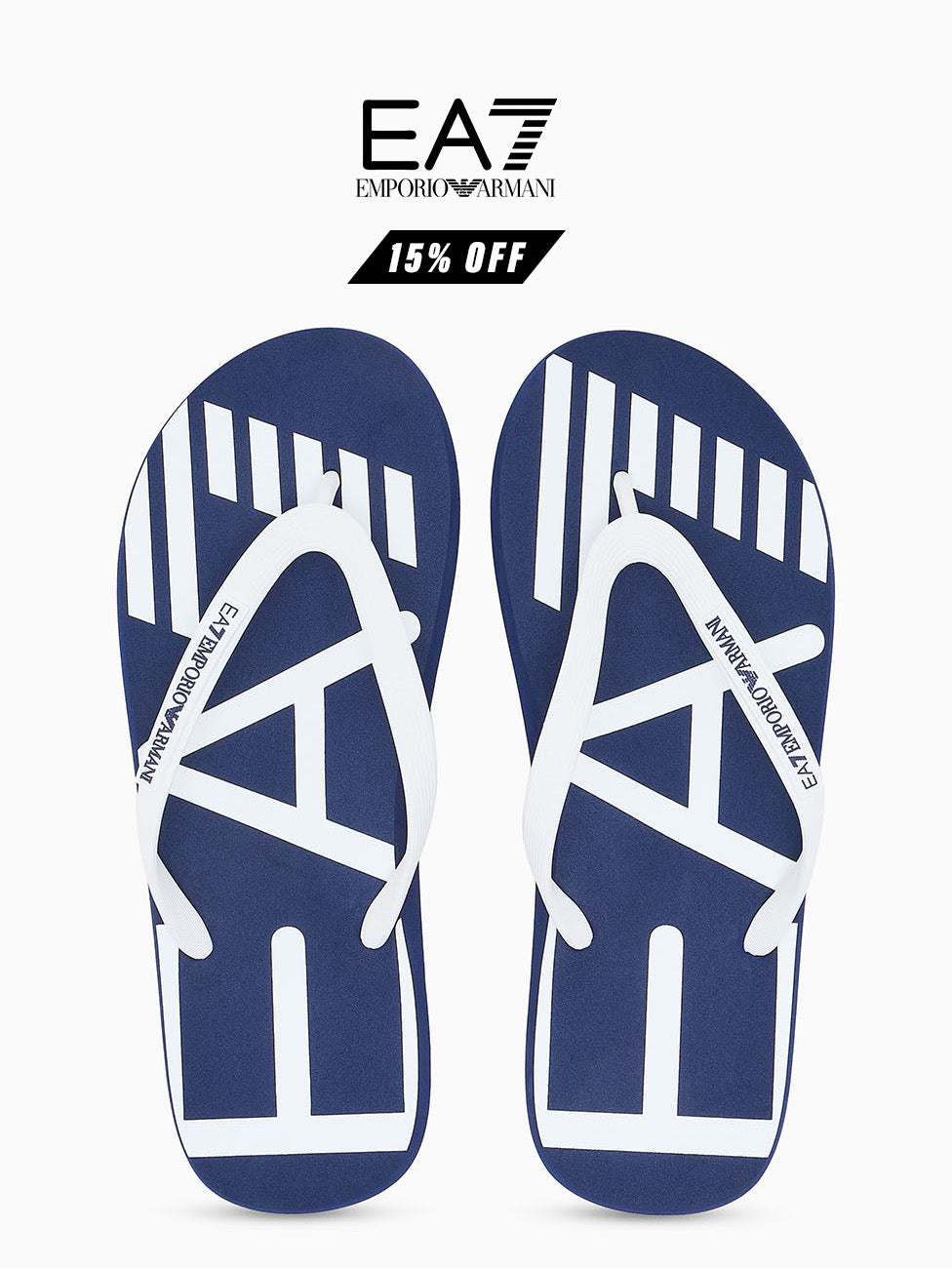 EA7 Medieval Blue Oversize Logo Flip Flops