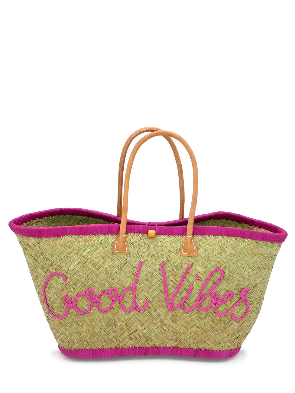 Le Comptoir De La Plage Fuchsia Good Vibes Handmade Beach Basket