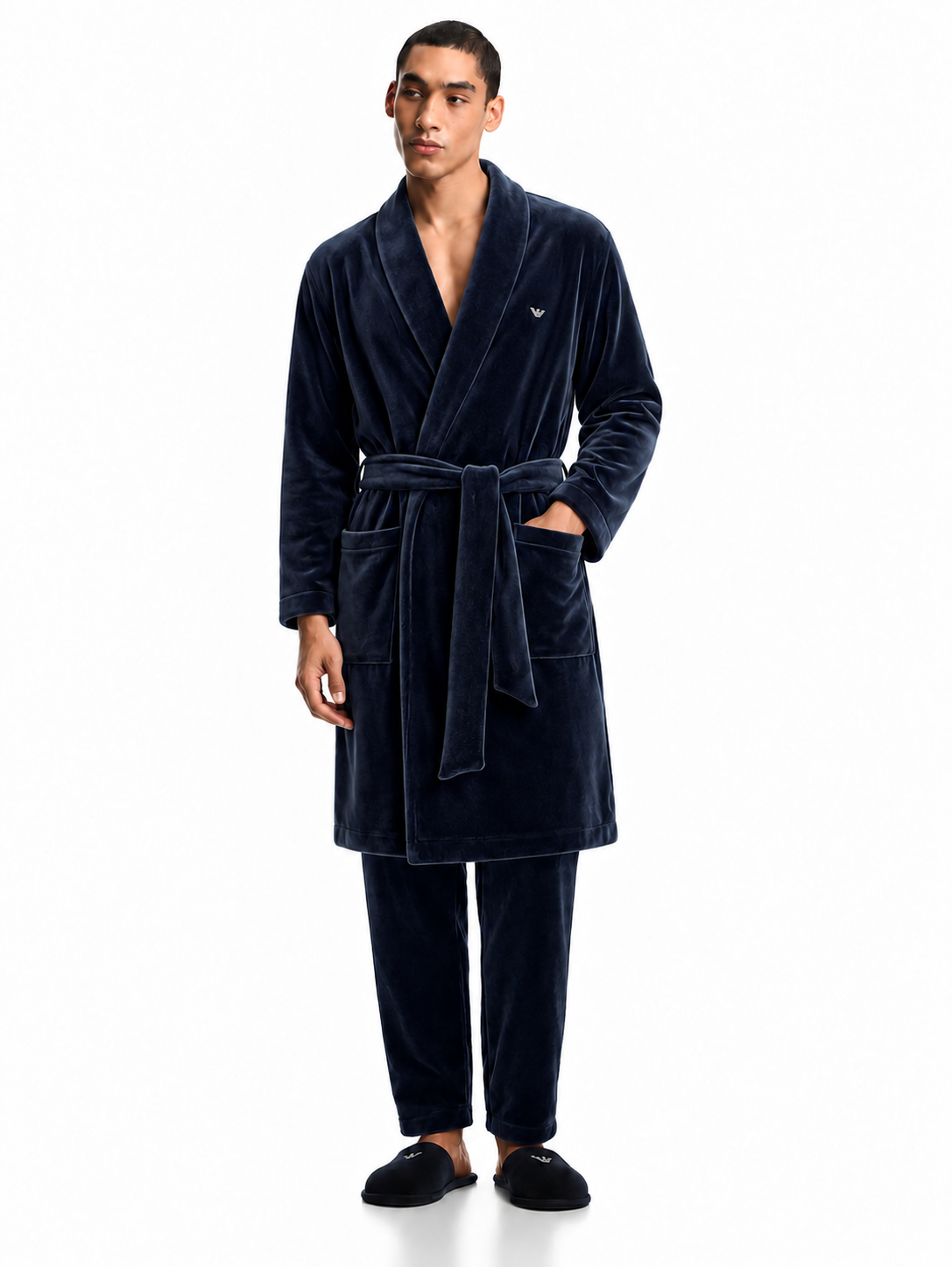 Emporio Armani Cotton Blend Belted Dressing Gown
