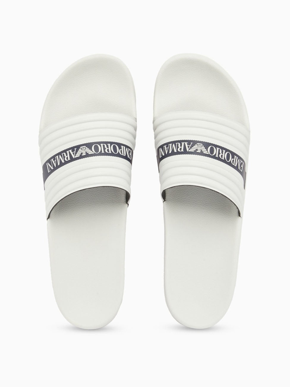 Emporio Armani White & Blue Logo Tape Slippers