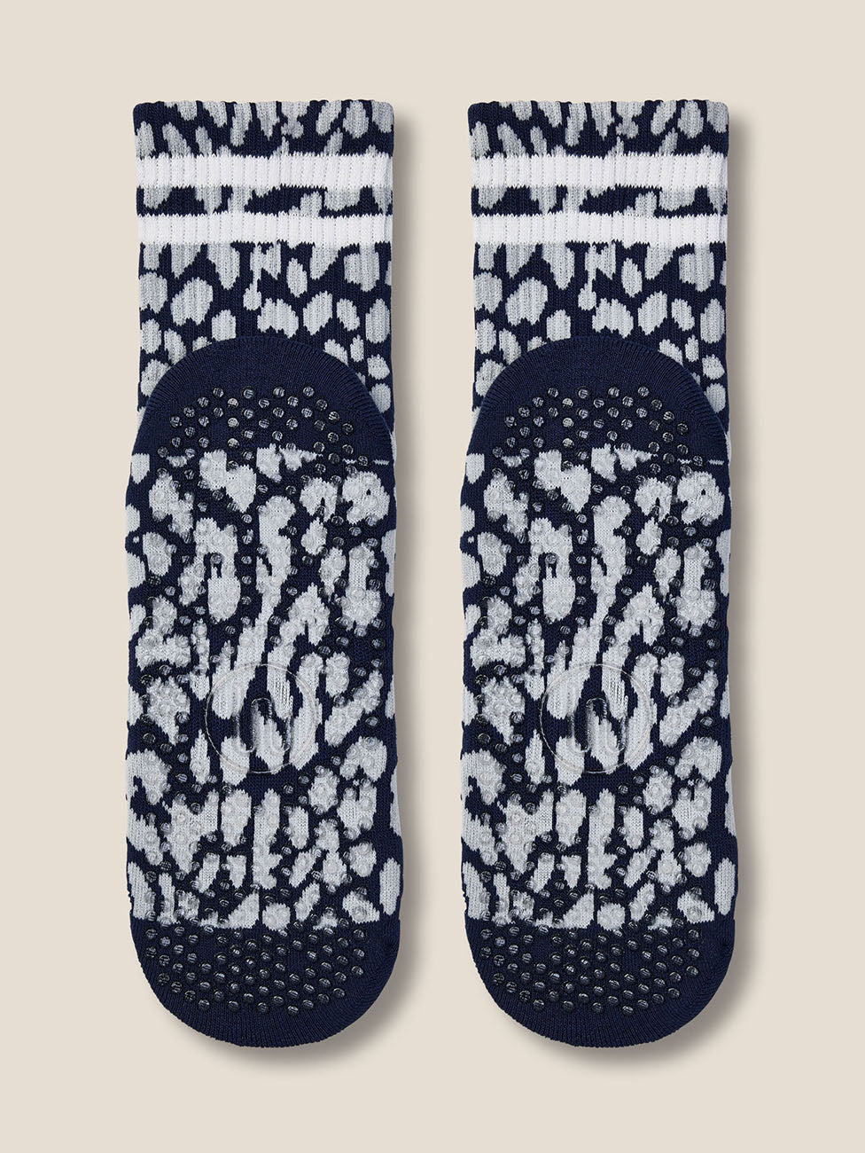 MoveActive Cheetah Stripe Navy Crew Grip Socks