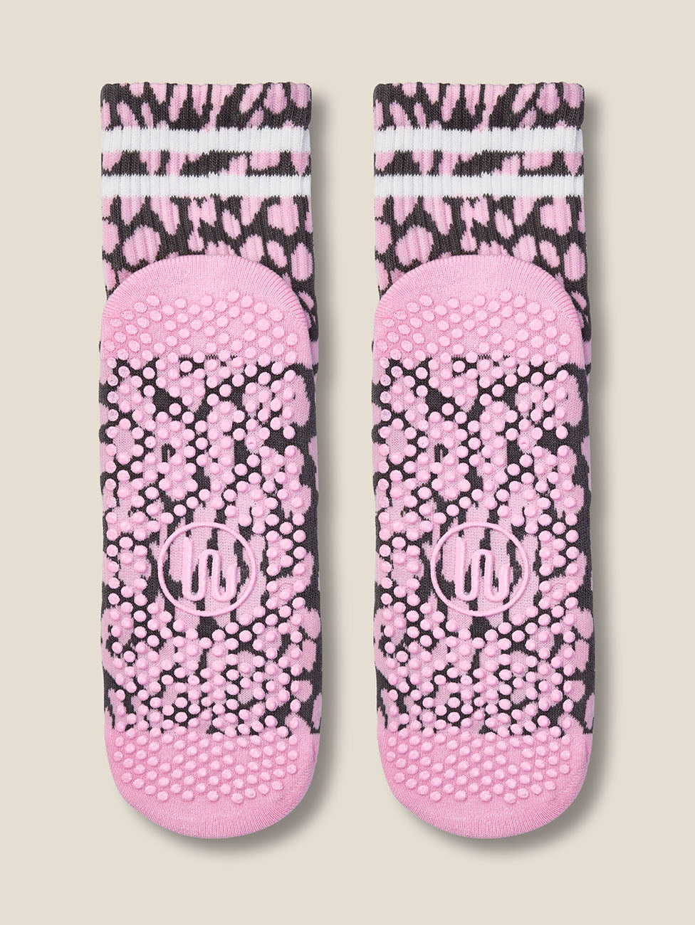 MoveActive Cheetah Stripe Pink Crew Grip Socks