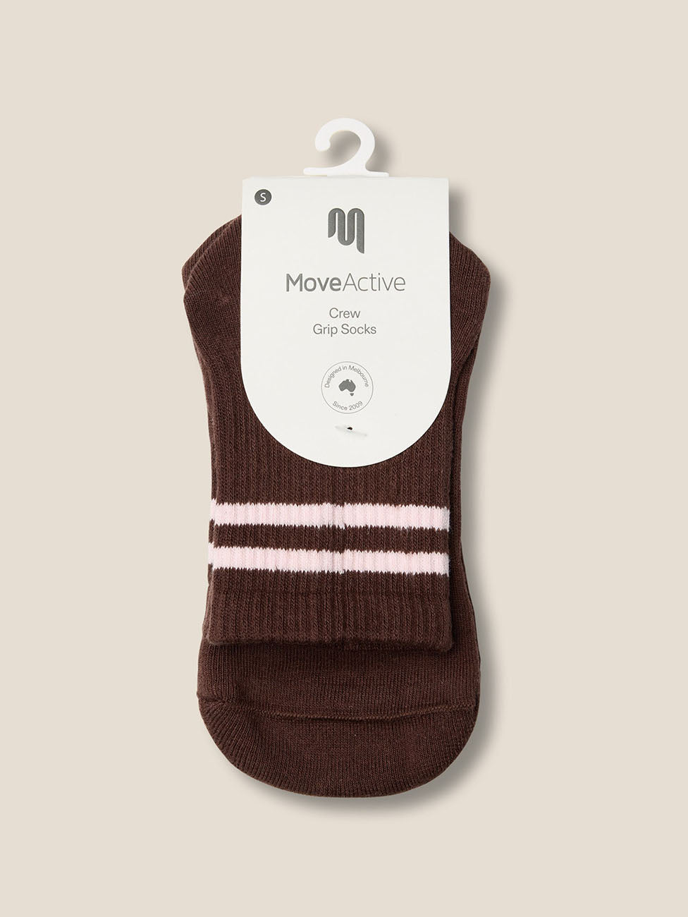 MoveActive Sporty Stripe Espresso Crew Grip Socks