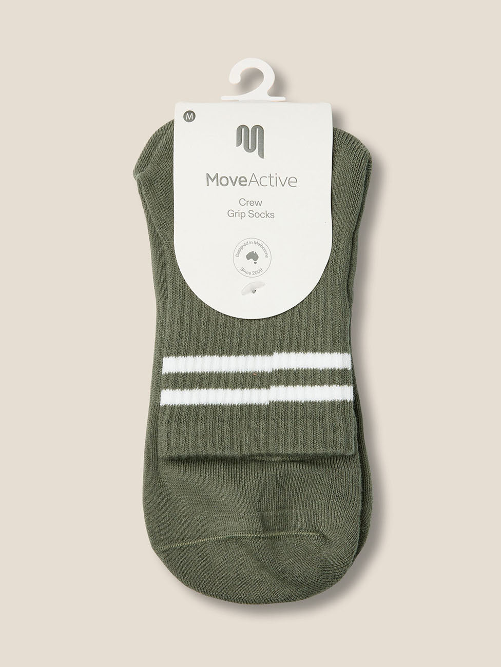 MoveActive Sporty Stripe Khaki Crew Grip Socks