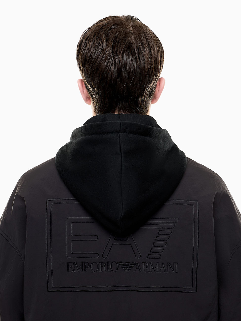 EA7 Black Oversized Hooded Blouson Jacket