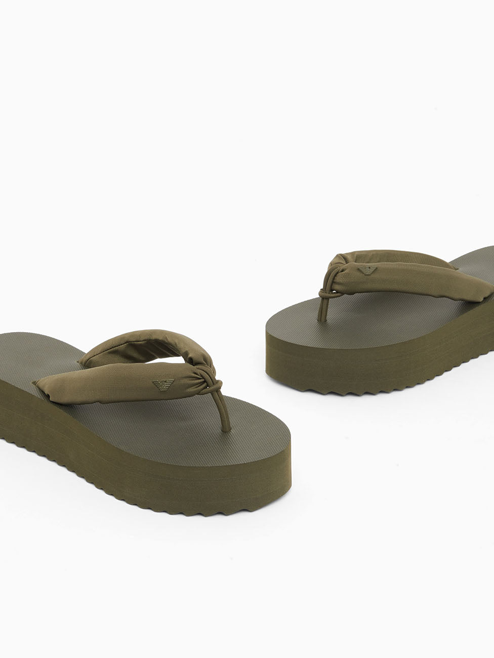 Emporio Armani Olive Green Rubber Wedge Flip Flops