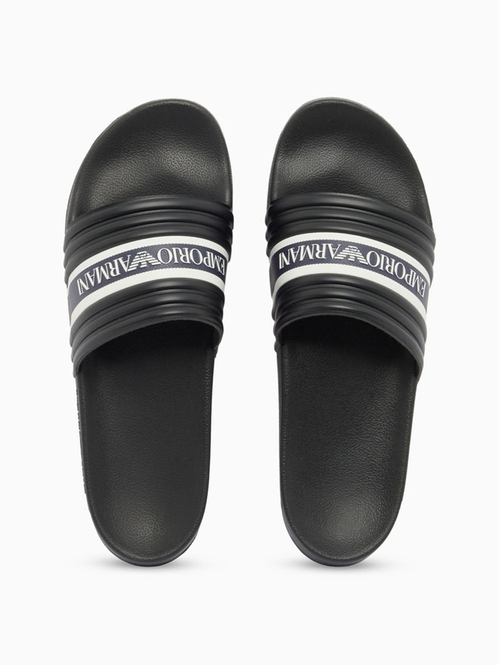 Emporio Armani Black & White Logo Tape Slippers