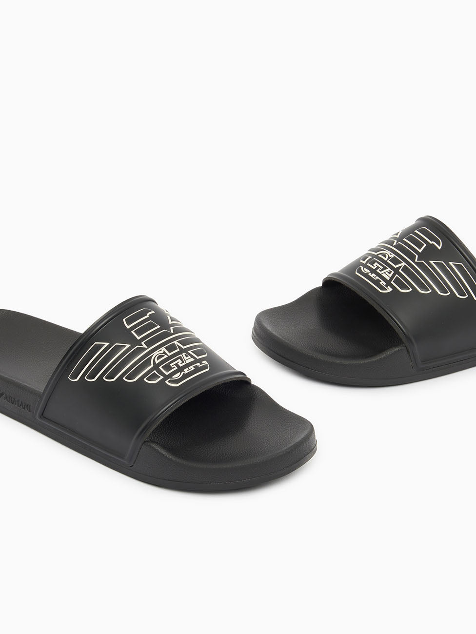 Emporio Armani Black & White Oversized Eagle Slippers