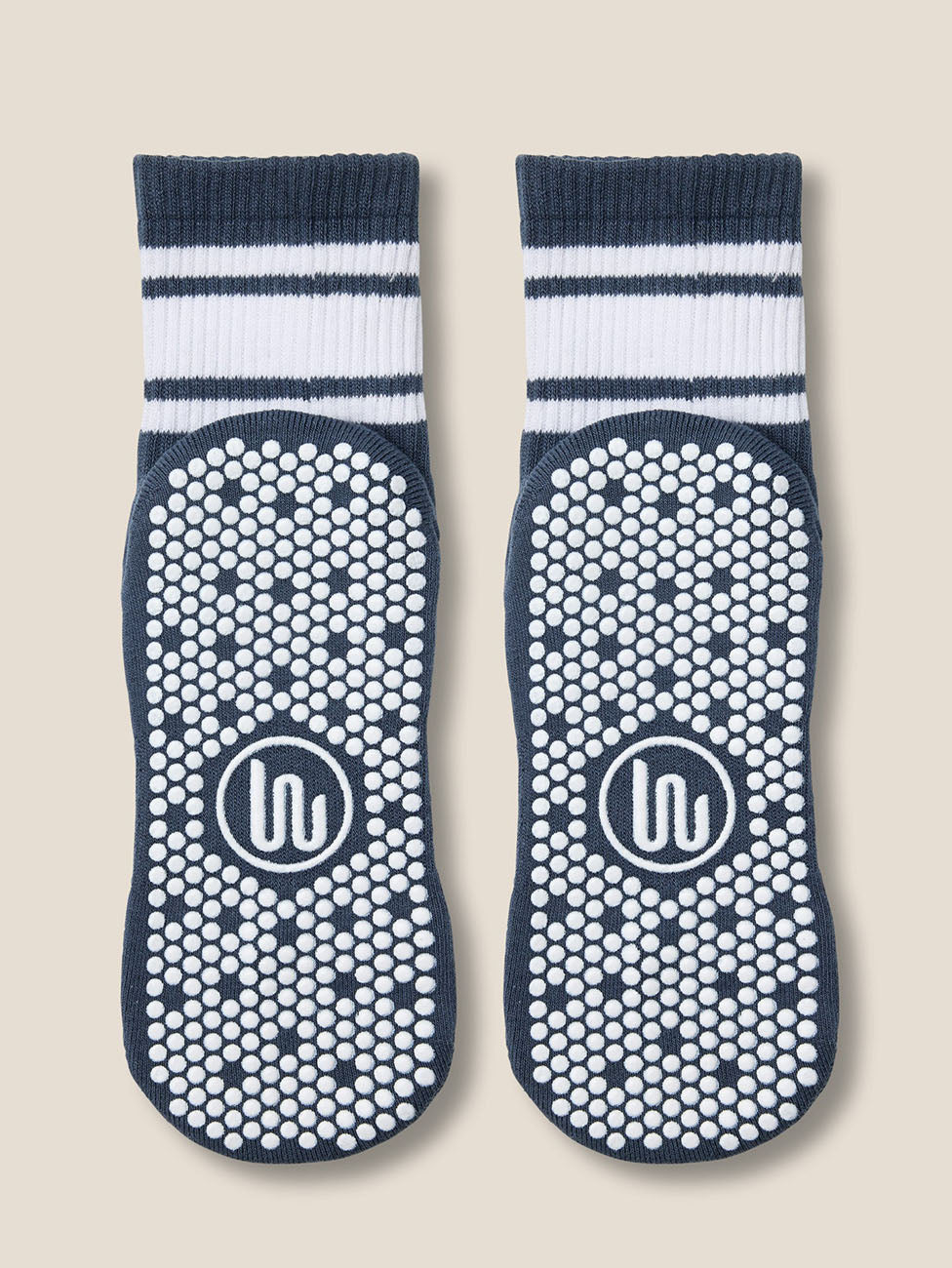 MoveActive French Navy Stripe Crew Grip Socks