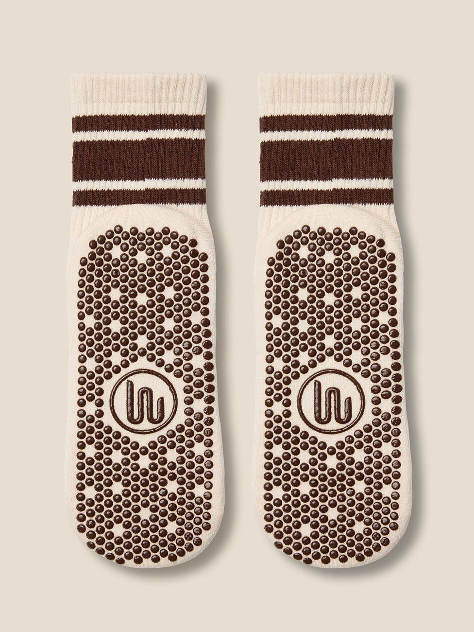 MoveActive Oat Espresso Stripe Crew Grip Socks