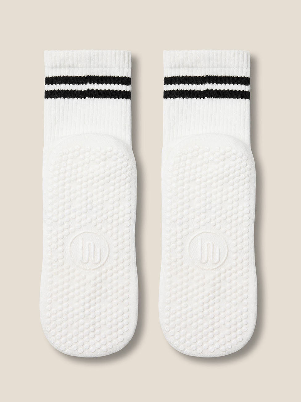 MoveActive Sporty Stripe Ivory Crew Grip Socks