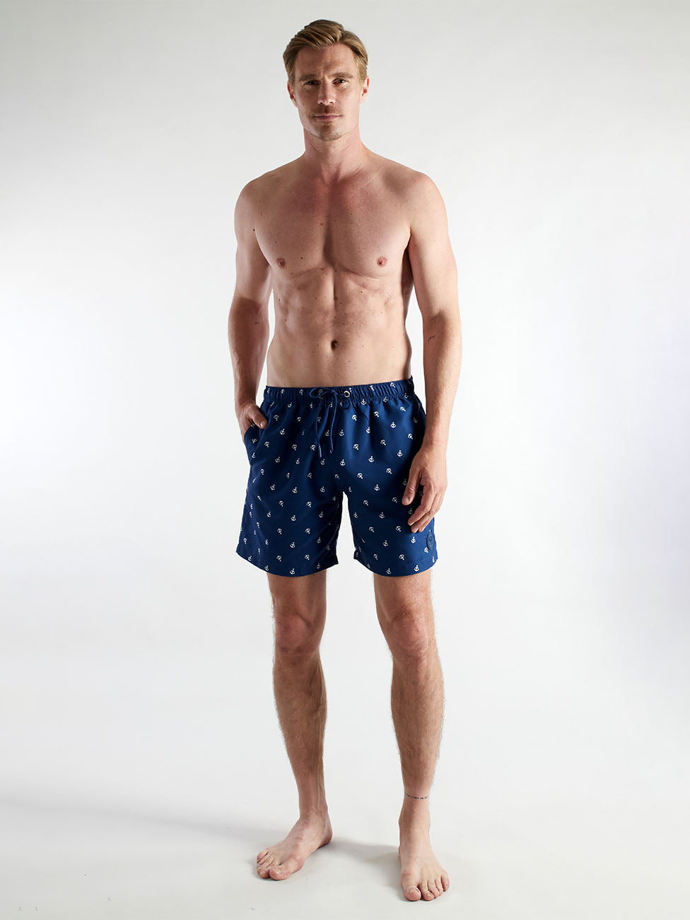 Ceceba Navy Anchor Print Beach Shorts