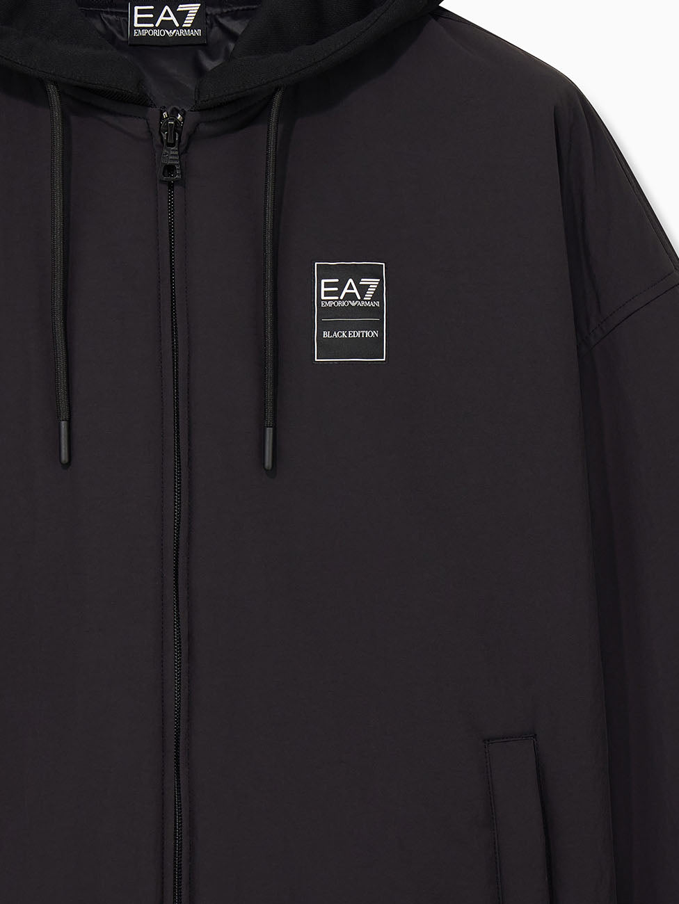 EA7 Black Oversized Hooded Blouson Jacket