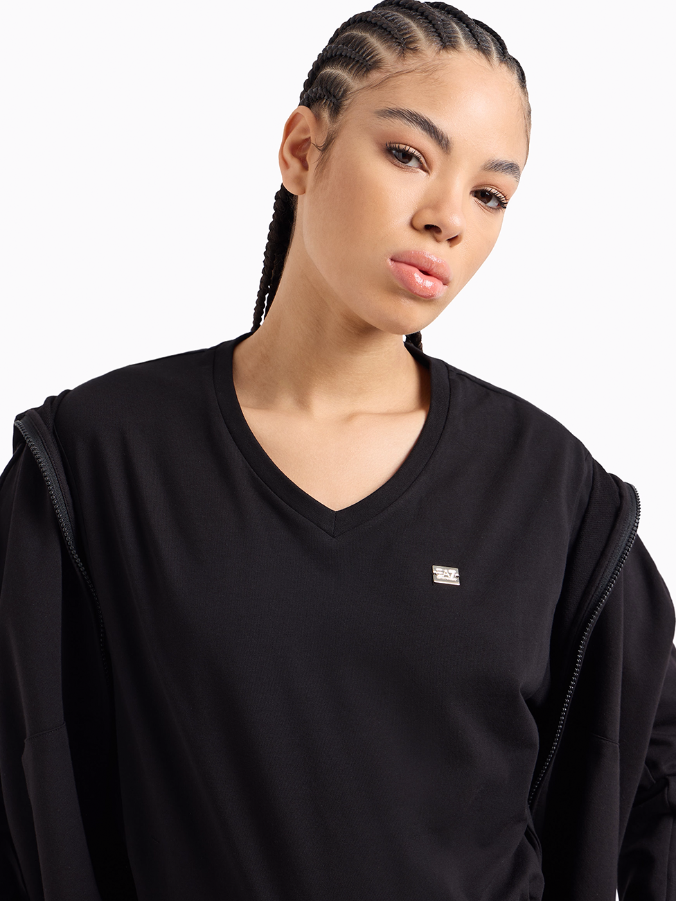 EA7 Core Lady Stretch Cotton Jersey V-Neck T-Shirt