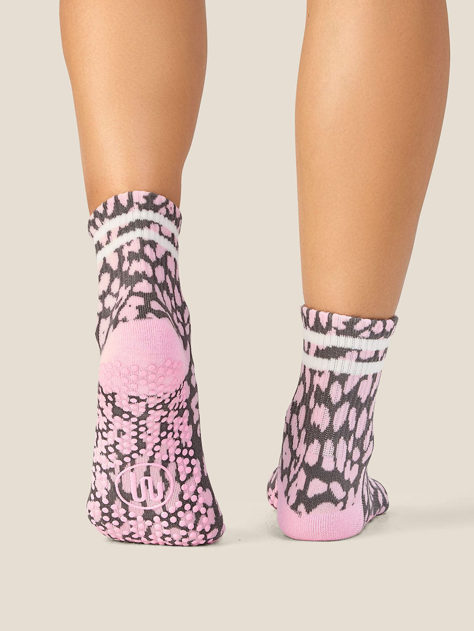 MoveActive Cheetah Stripe Pink Crew Grip Socks