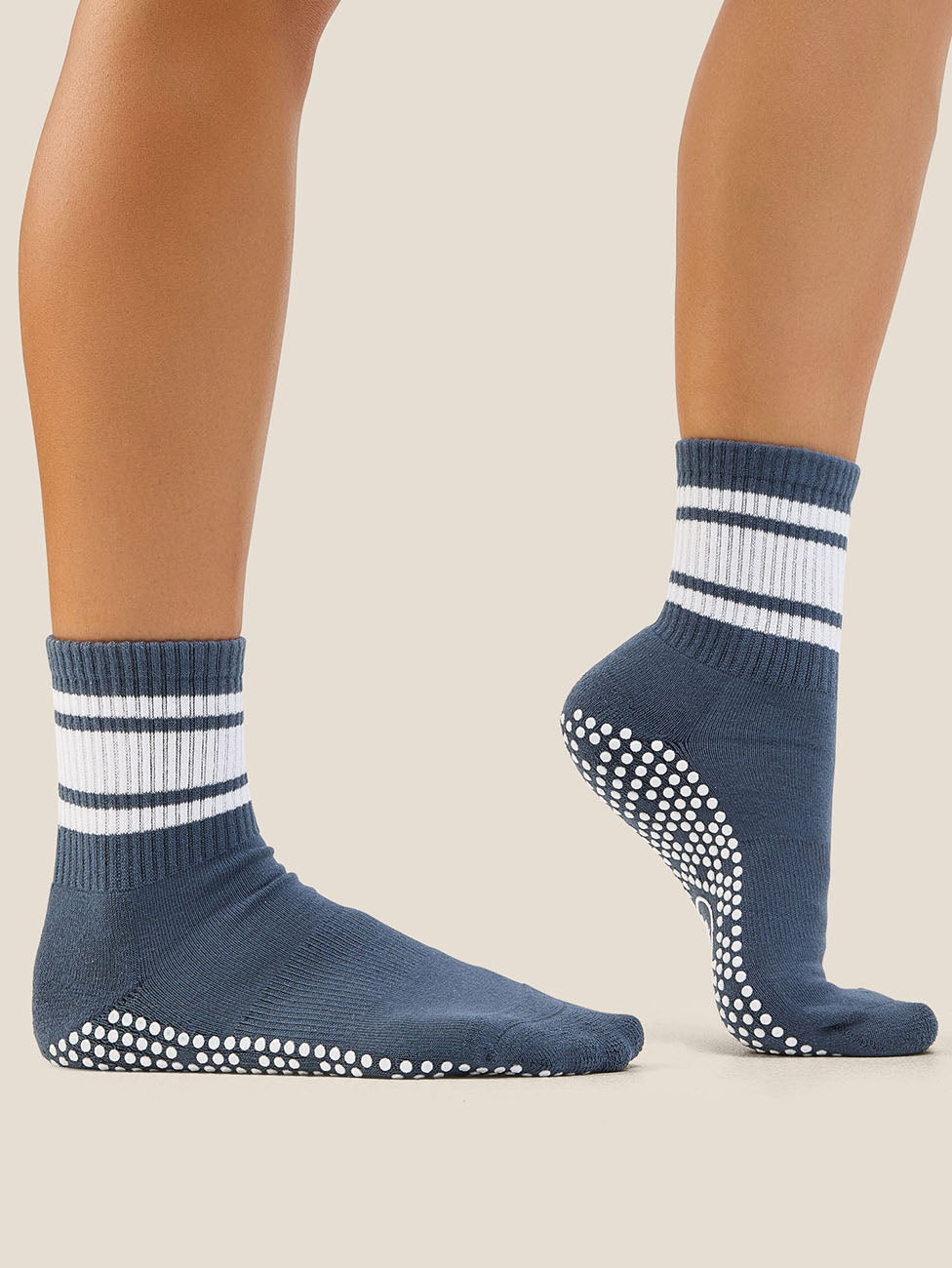 MoveActive French Navy Stripe Crew Grip Socks