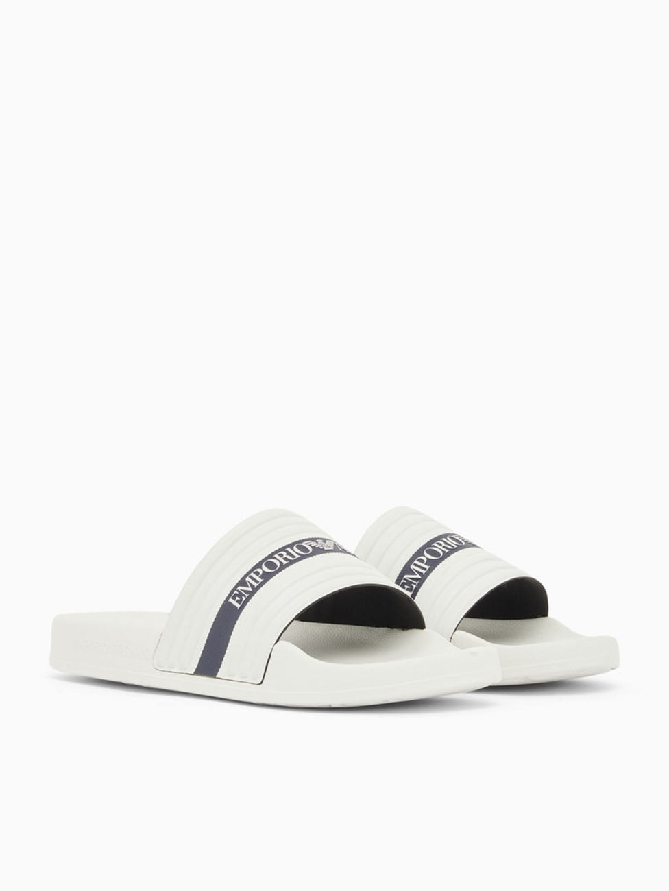 Emporio Armani White & Blue Logo Tape Slippers
