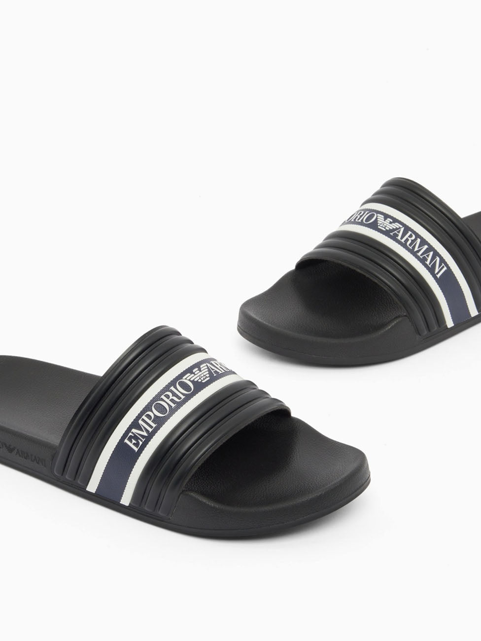 Emporio Armani Black & White Logo Tape Slippers