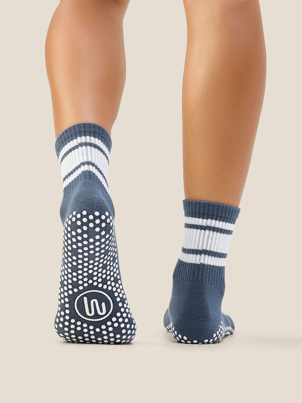 MoveActive French Navy Stripe Crew Grip Socks