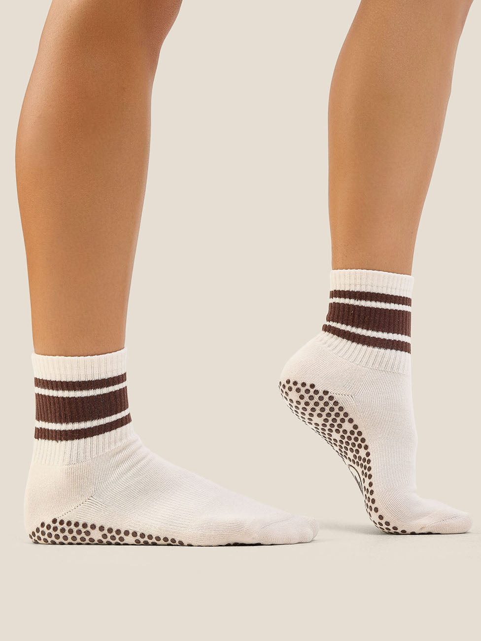 MoveActive Oat Espresso Stripe Crew Grip Socks