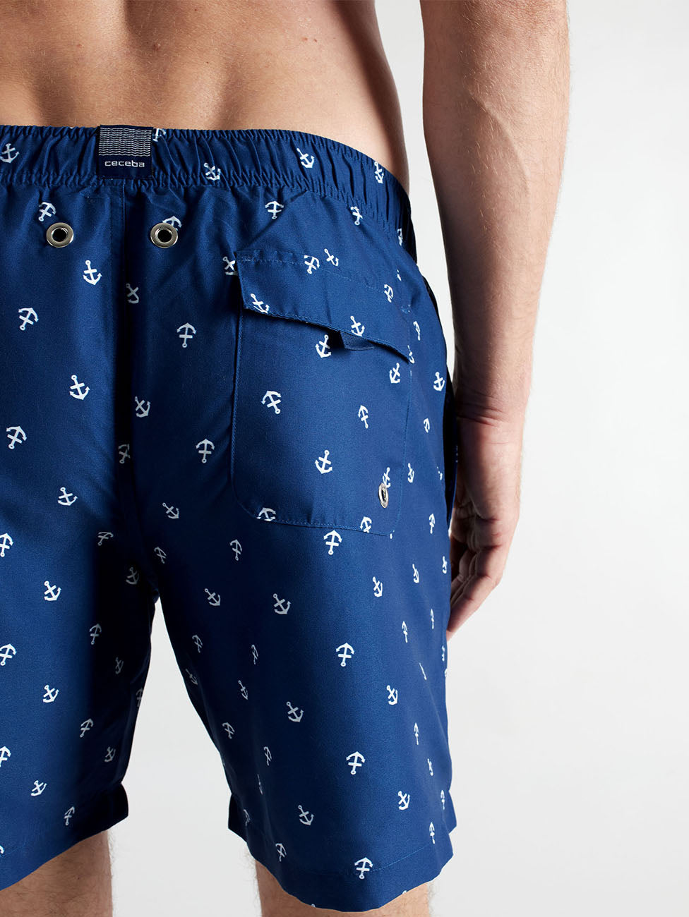 Ceceba Navy Anchor Print Beach Shorts